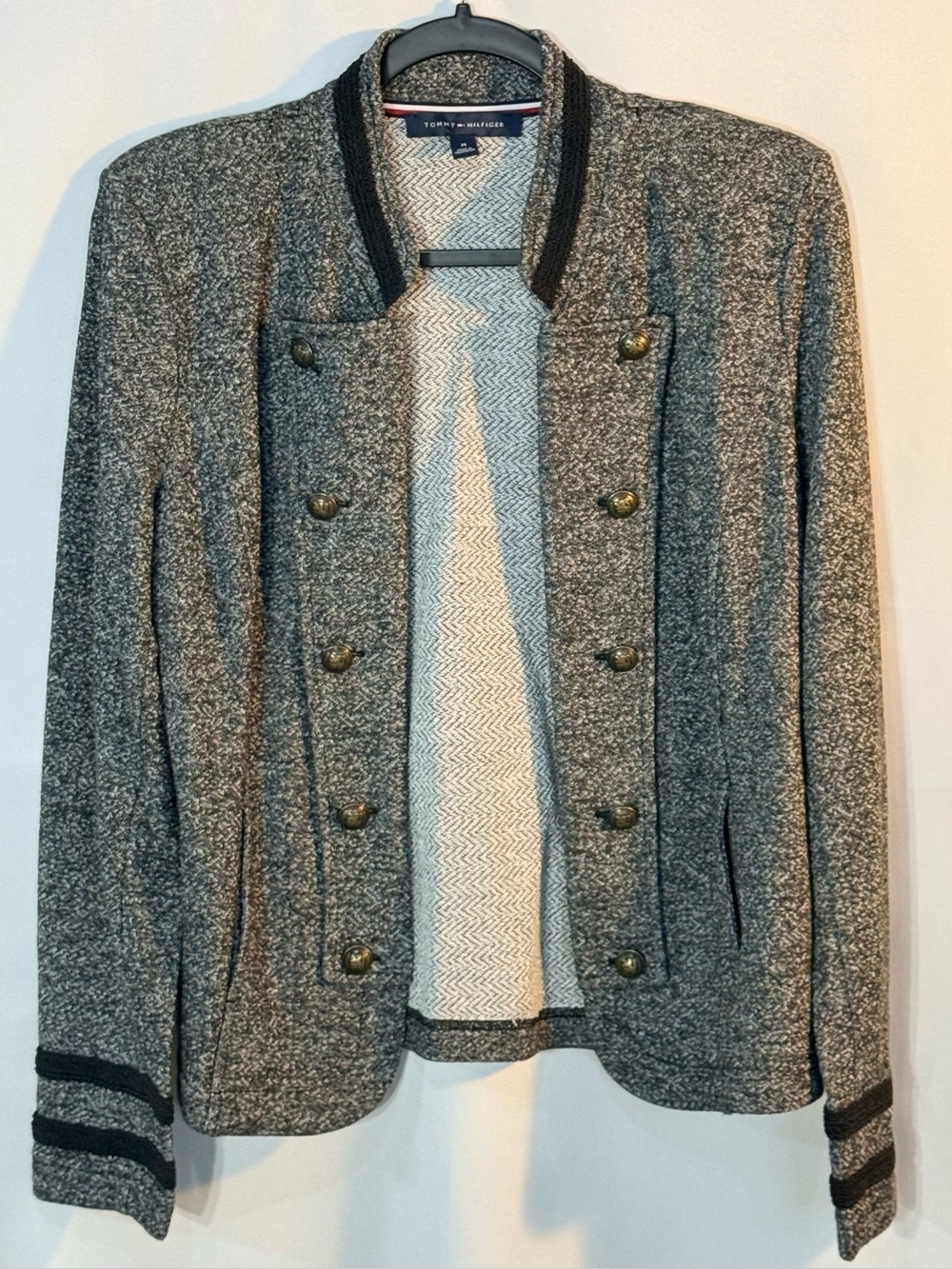 Tommy Hilfiger Marled Knit Military Button Jacket/Cardigan Gray Medium - Picture 2 of 8